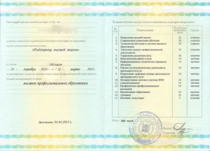 Диплом о профессиональной переподготовке — «Дидактика высшей школы» (2015)
