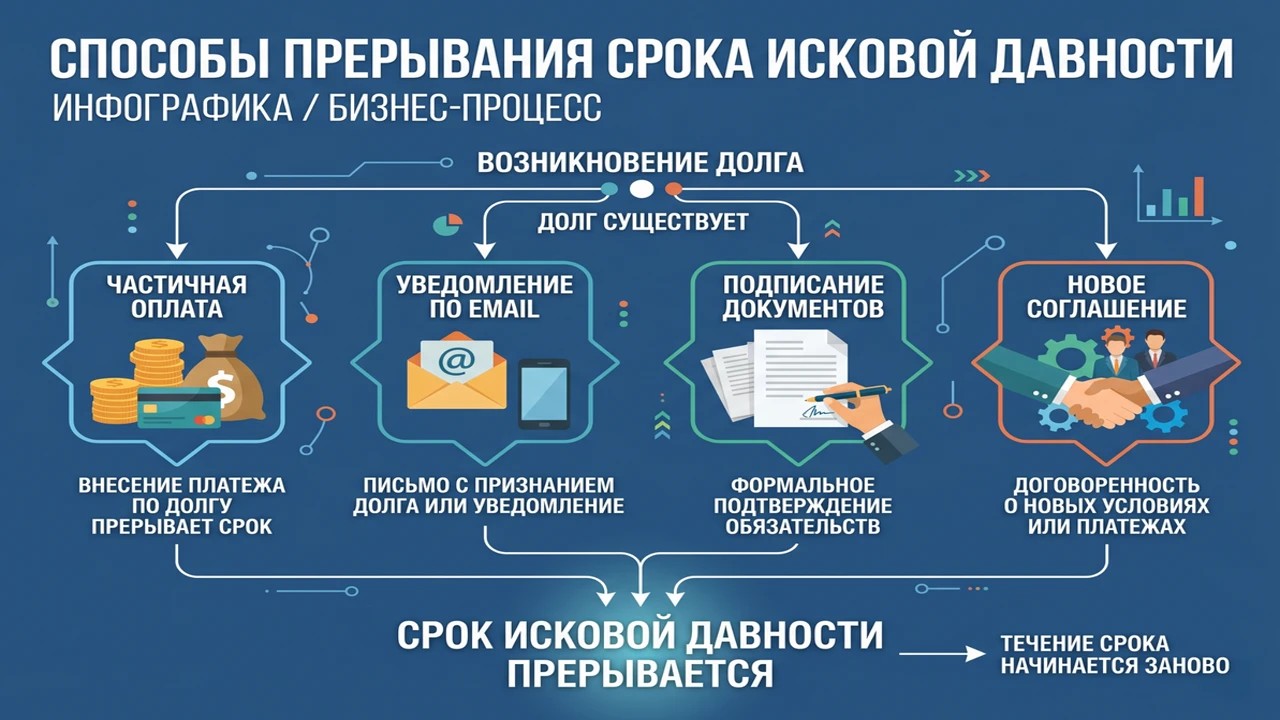 Инфографика: действия, прерывающие срок исковой давности