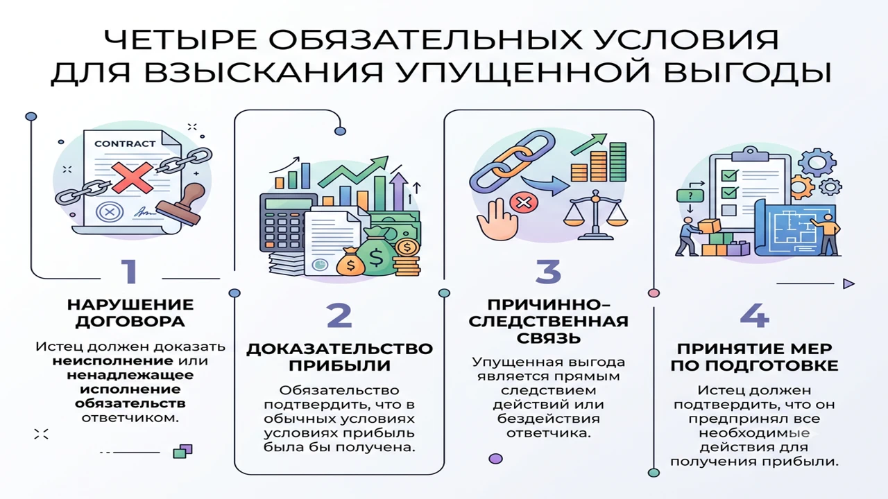 Четыре обязательных условия для взыскания упущенной выгоды в суде.