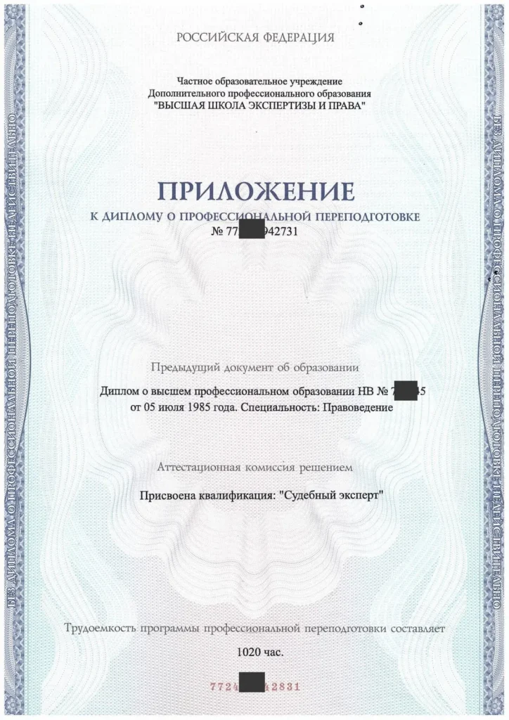Документ, подтверждающий квалификацию эксперта